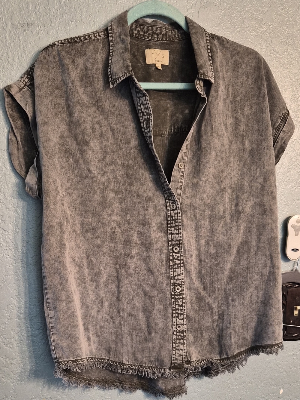 Washed Gray Short Sleeve Button-Down Shirt